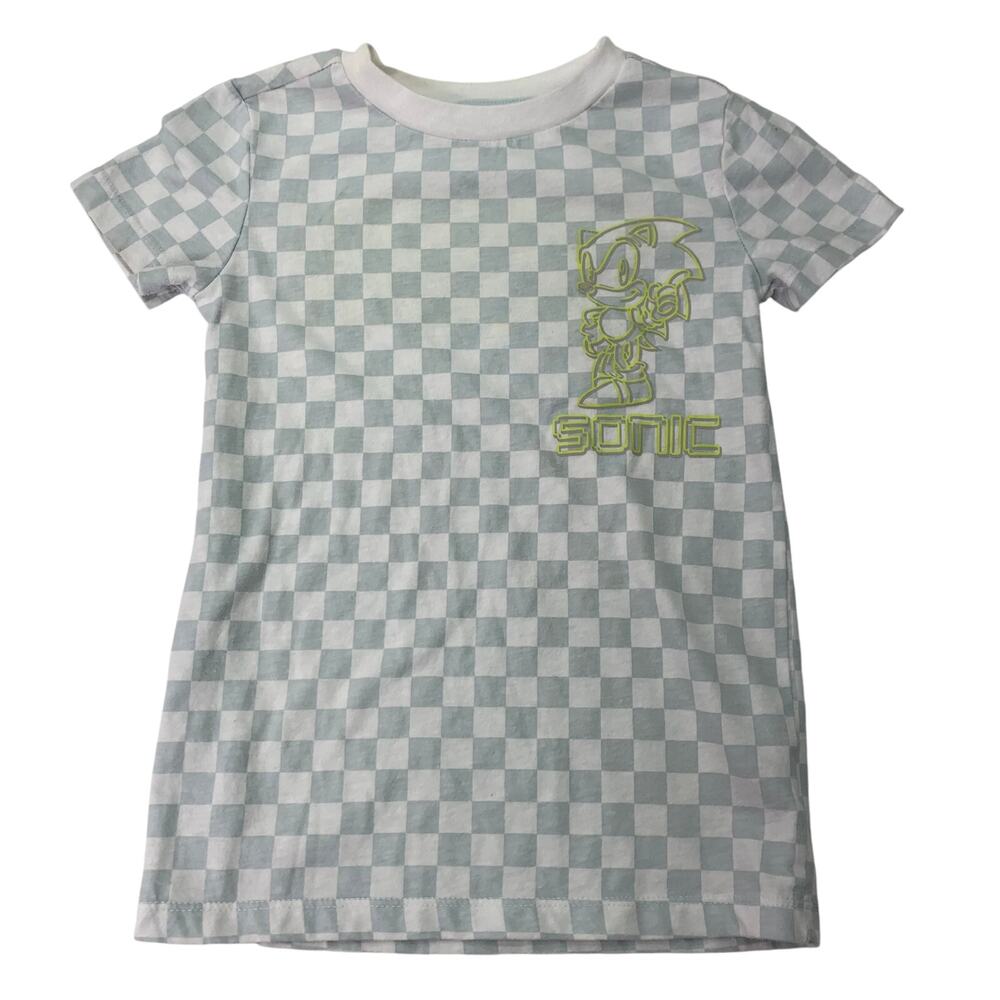 Sonic the Hedgehog Boys XS Gray White Neon Yellow Puff Paint Character Tee Shirt